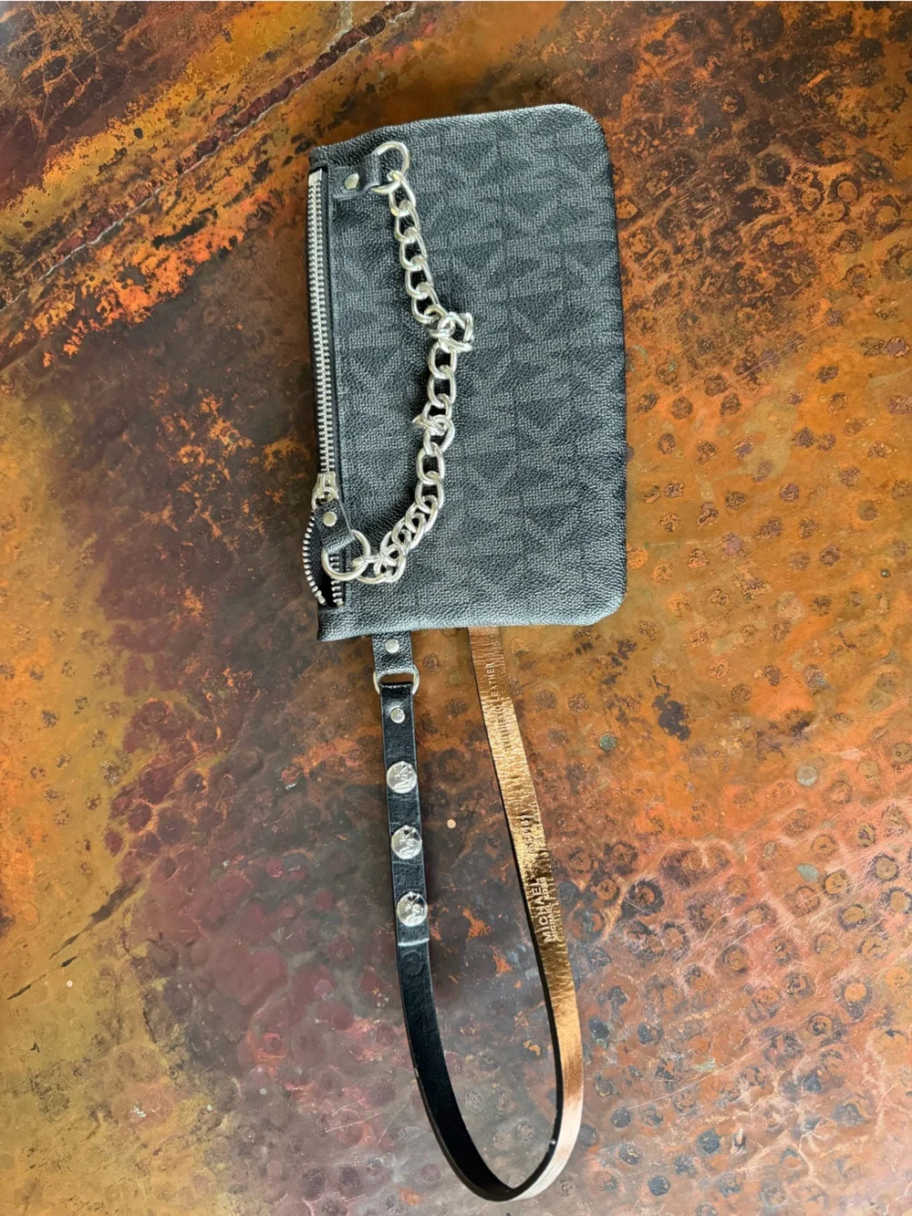 Michael Kors 554131 Black Gray Chain Belt Bag Fanny Pack Silver Hardware